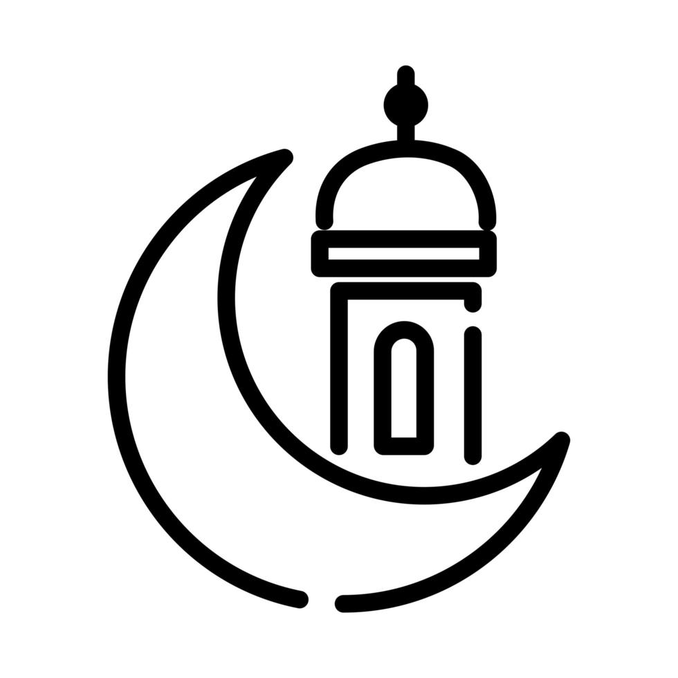 maan nacht met ramadan tempel lijn stijlicoon vector