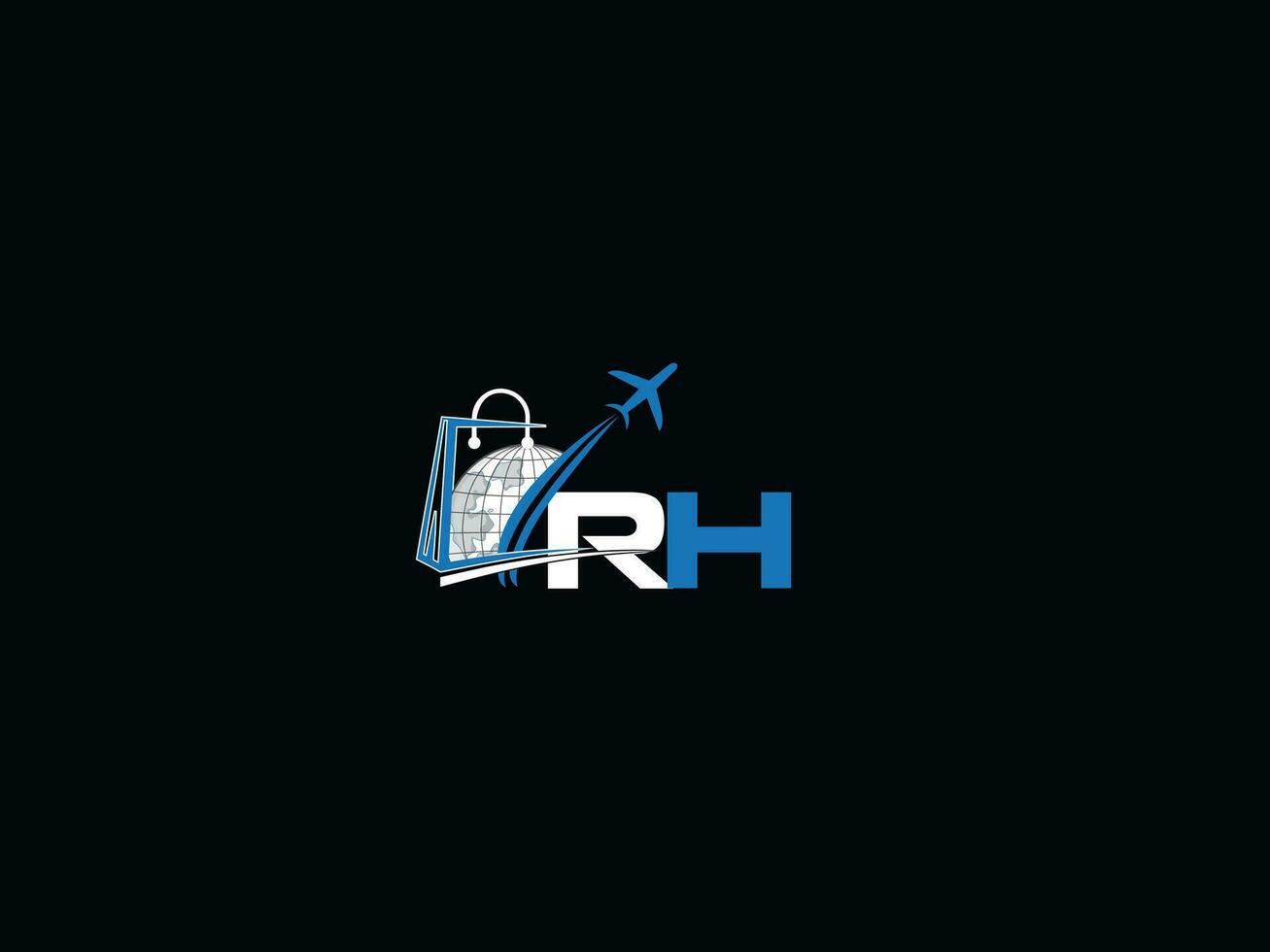 rh eerste reizen logo, creatief globaal rh op reis logo brief vector