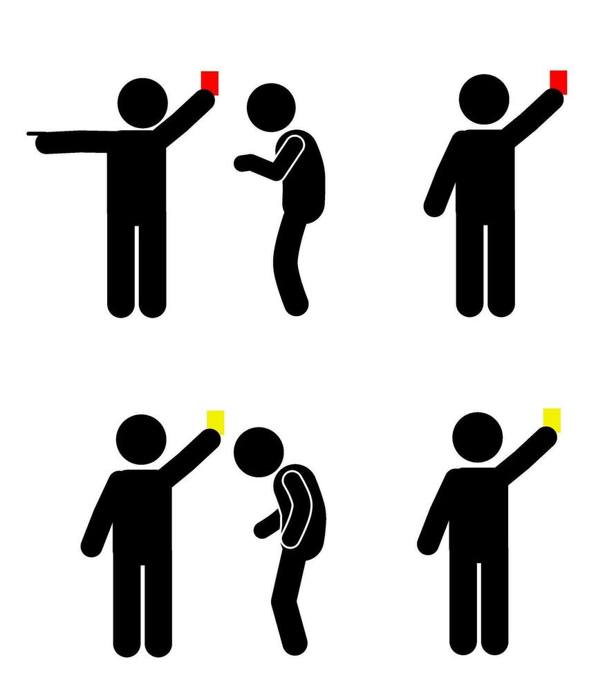 rood kaart en geel kaart door een Amerikaans voetbal bij elkaar passen scheidsrechter. silhouet vector