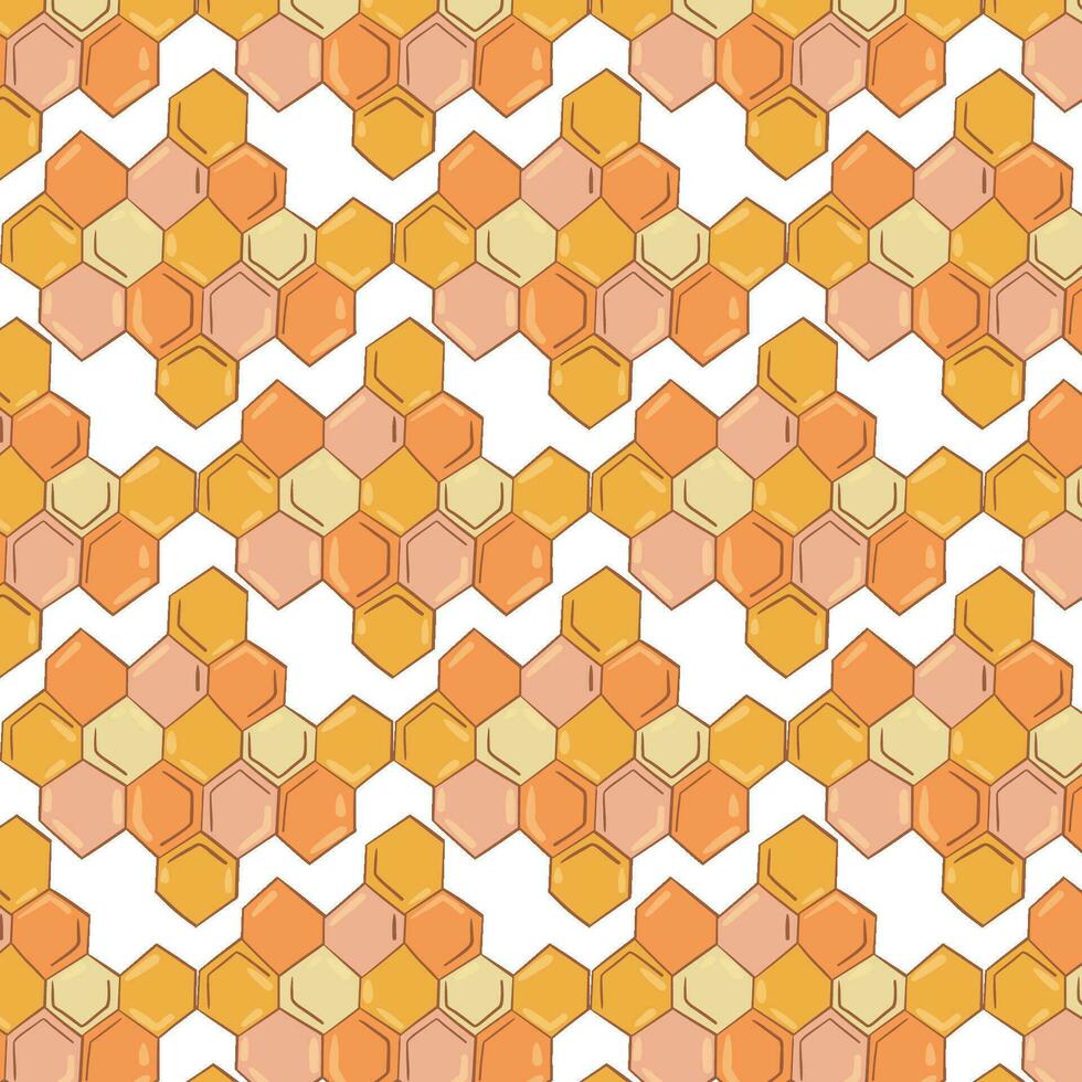 bijenkorf en bij. hand getekend naadloos tekenfilm patroon met honing bijen en netelroos. vector illustratie.