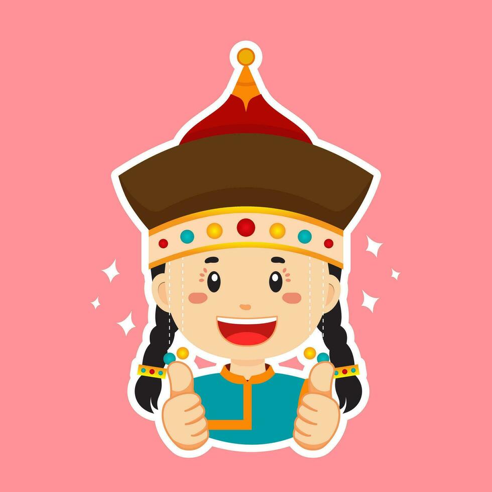 gelukkig Mongools karakter sticker vector