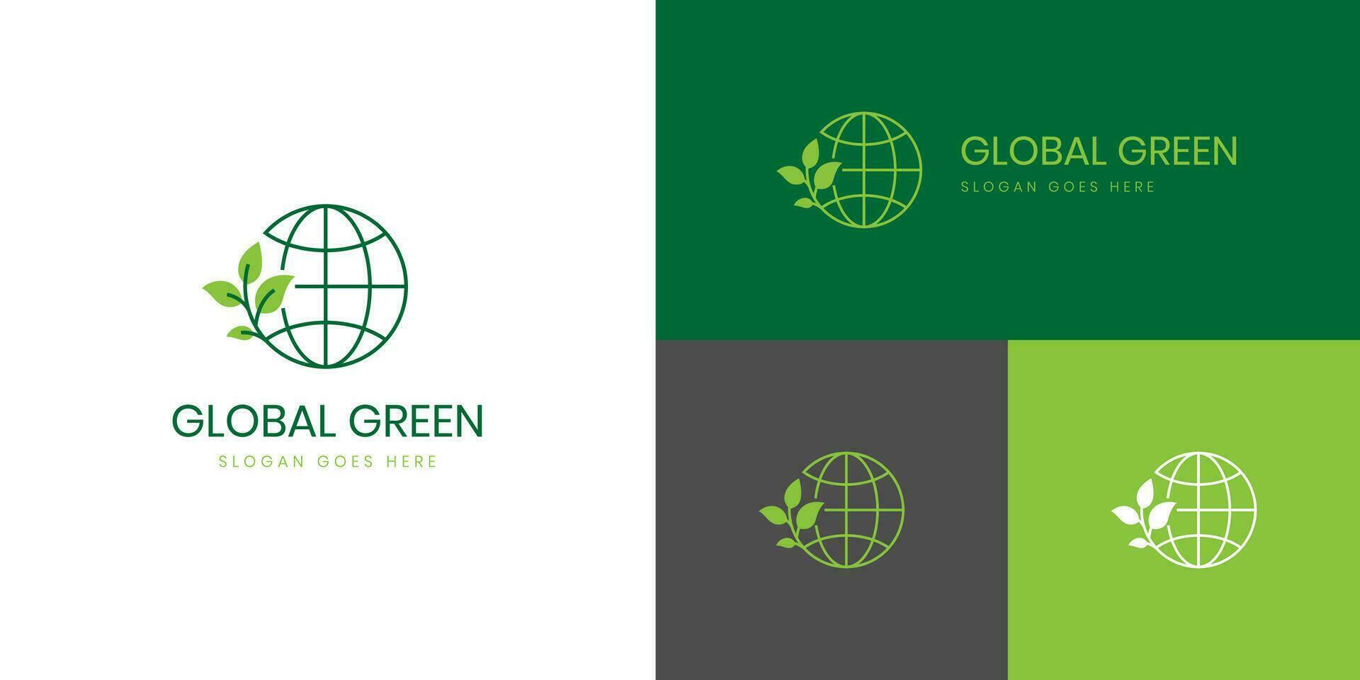natuur wereldbol en aarde blad logo icoon ontwerp, planeet aarde met fabriek grafisch element, symbool, teken voor groen aarde dag concept logo sjabloon vector