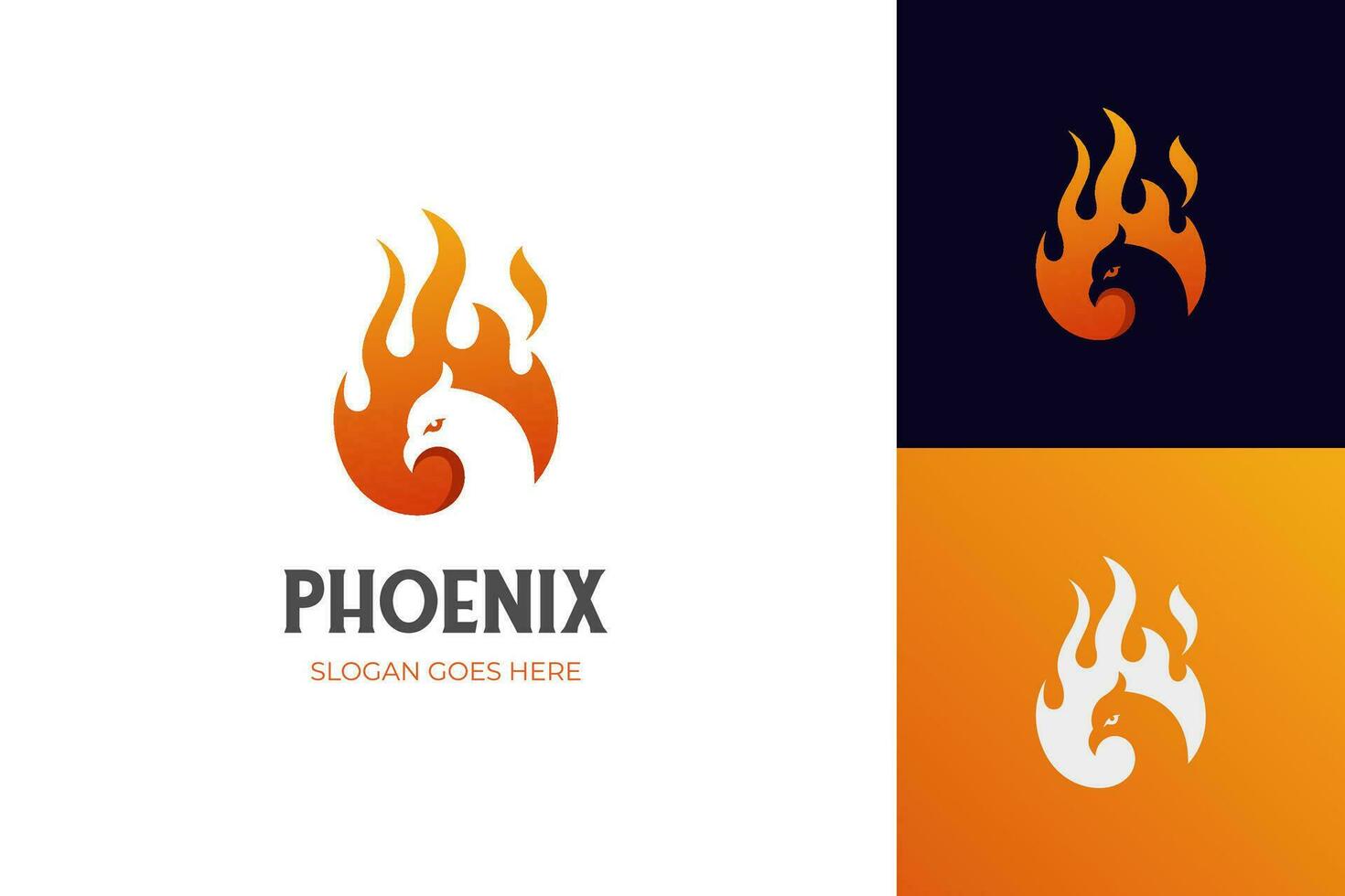 Feniks vogel in brand vlam logo ontwerp, adelaar energie brand grafisch element icoon vector sjabloon negatief ruimte stijl