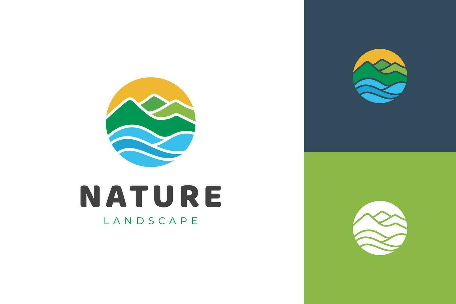 berg landschap grafisch element voor top rivier- kreek logo vector sjabloon, bergen hoogland etiket logo