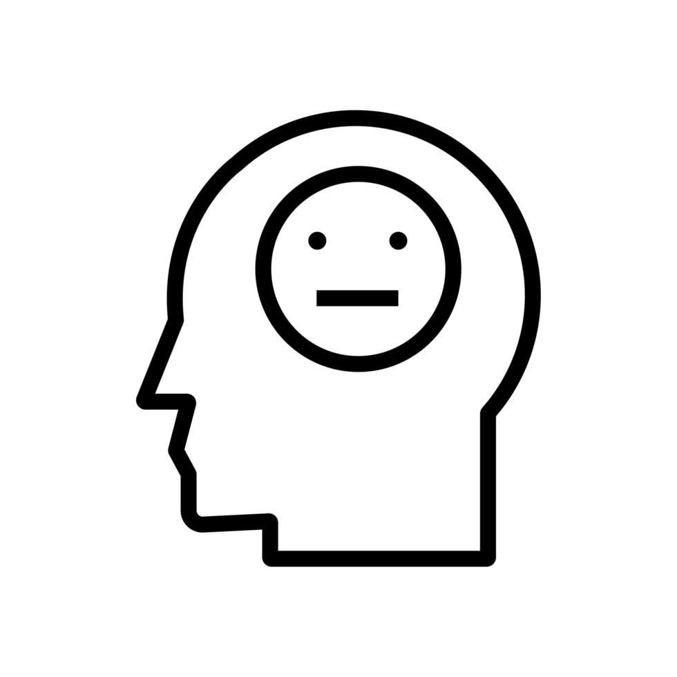 menselijk profiel met droevig emoji lijnstijlpictogram vector