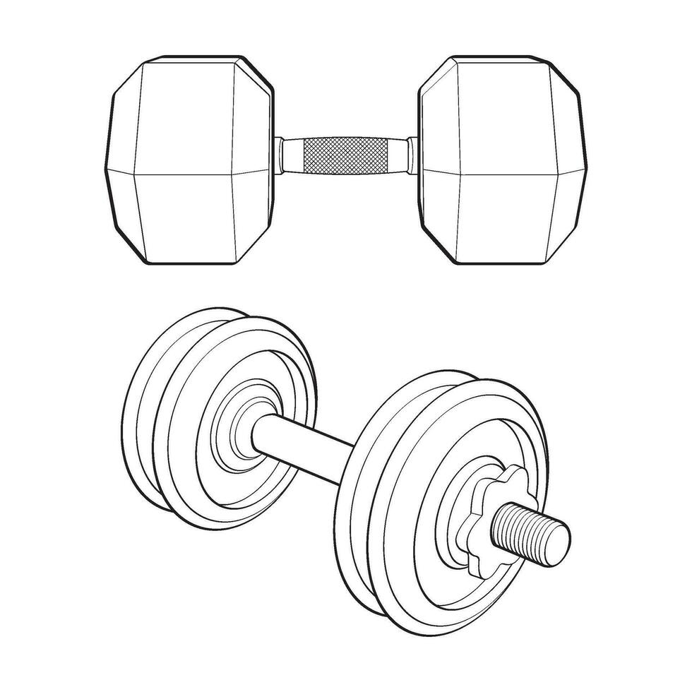reeks van zwaar sport halter voor gymnastiek, schets schetsen vector geïsoleerd met wit achtergrond.