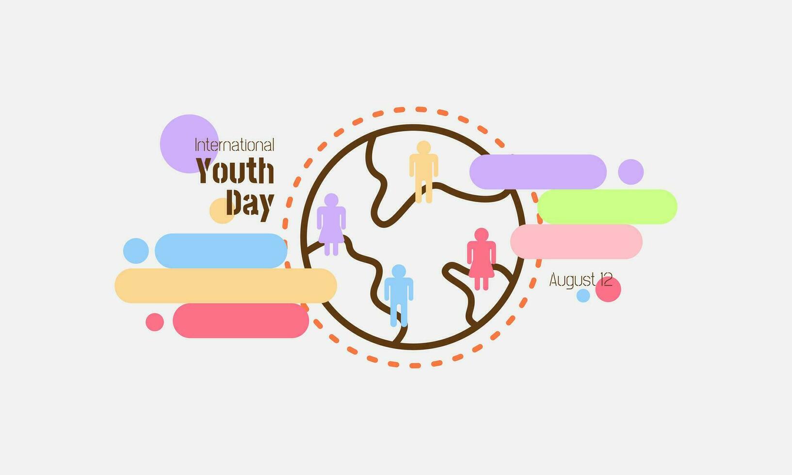 Internationale jeugd dag poster met veel jong mensen in de omgeving van de wereld vector