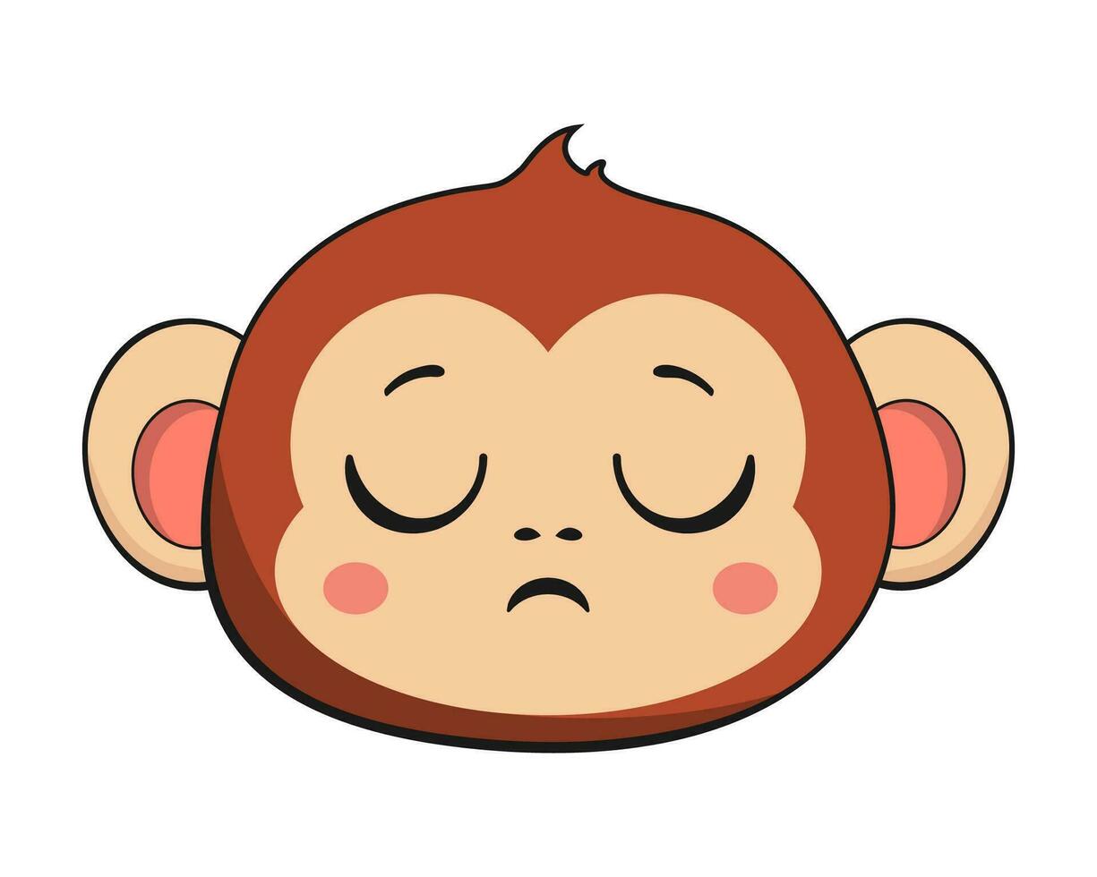 aap chimpansee slaperig verdrietig gezicht hoofd kawaii sticker geïsoleerd vector
