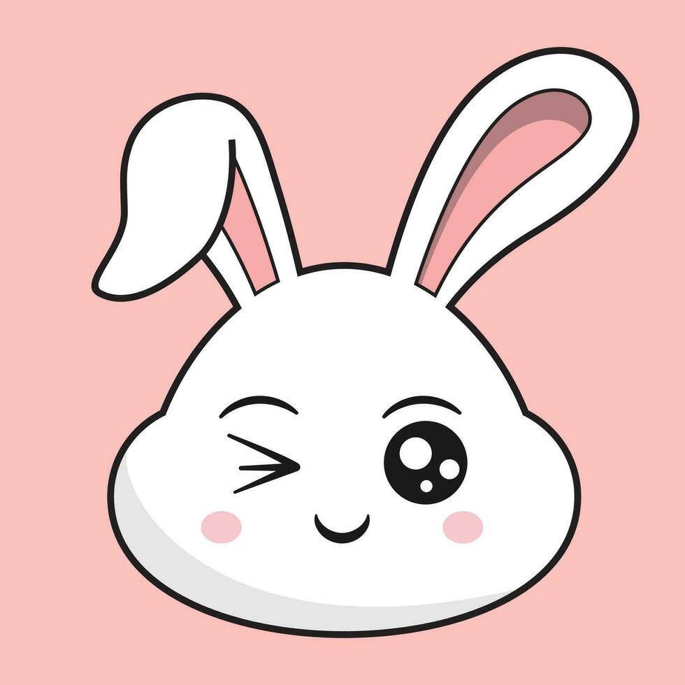 konijn knipogen gezicht konijn hoofd kawaii sticker vector