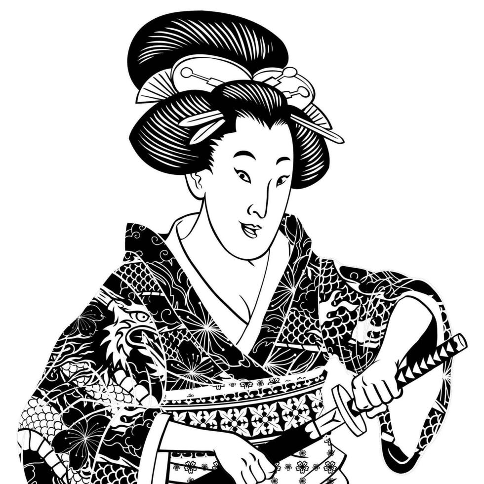 illustratie van Japans geisha samurai silhouet vector