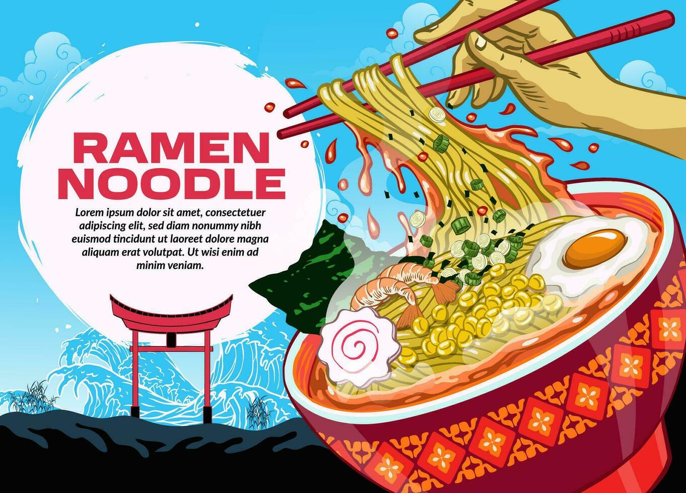 Japans ramen achtergrond poster van heerlijk heet ramen met leeg ruimte voor tekst vector