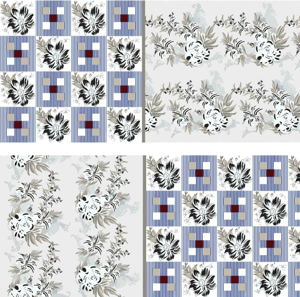 blauw en grijs doos patroon en sommige bladeren. vector