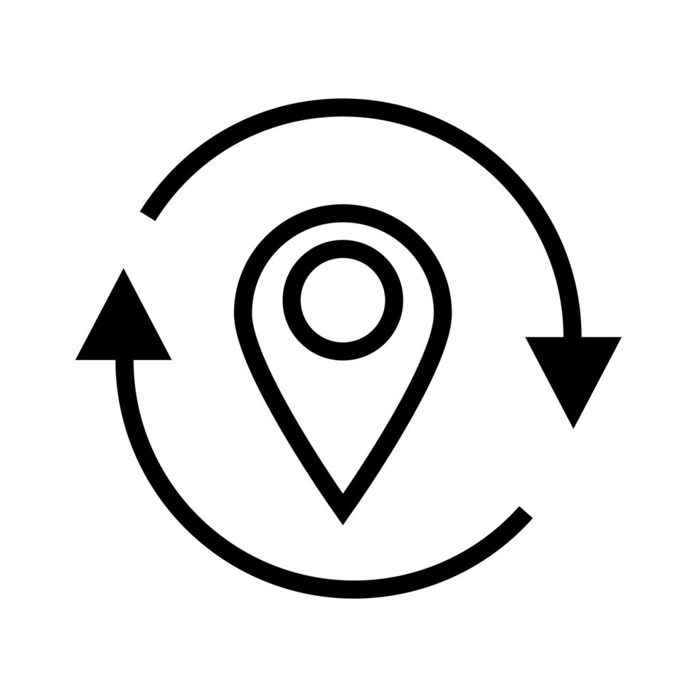 pin aanwijzer locatie met pijl rond lijnstijlpictogram vector