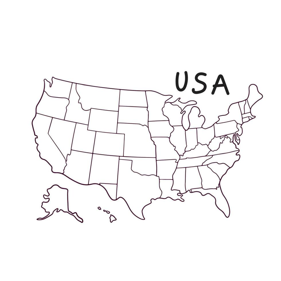 hand- getrokken tekening kaart van Verenigde Staten van Amerika vector