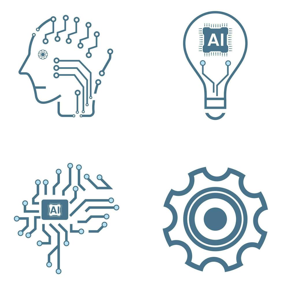 groepen van 4 kunstmatig intelligentie- lijn pictogrammen, vier ai voor technologie symbolen concepten, en 4 cybernetisch pictogrammen, ai, technologie vector, illustratie concept ontwerp vector