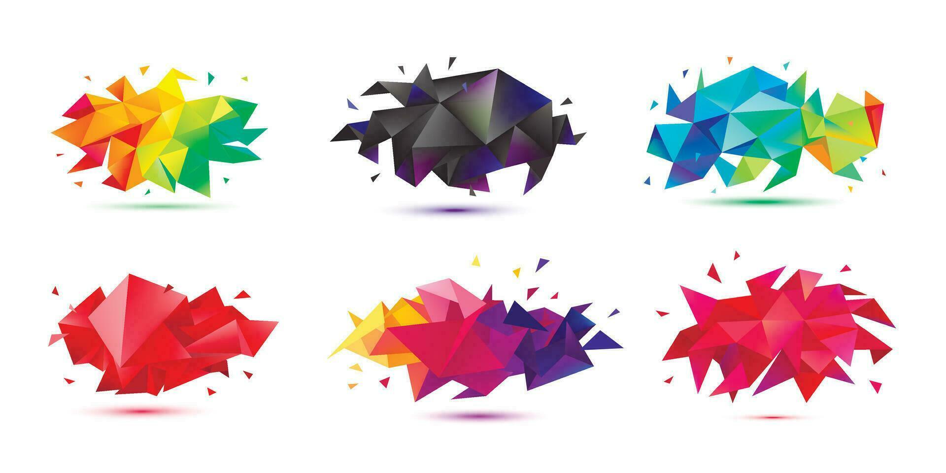 vector reeks van abstract facet 3d vormen, meetkundig spandoeken. laag poly driehoek affiches, veelhoek modern concept achtergronden