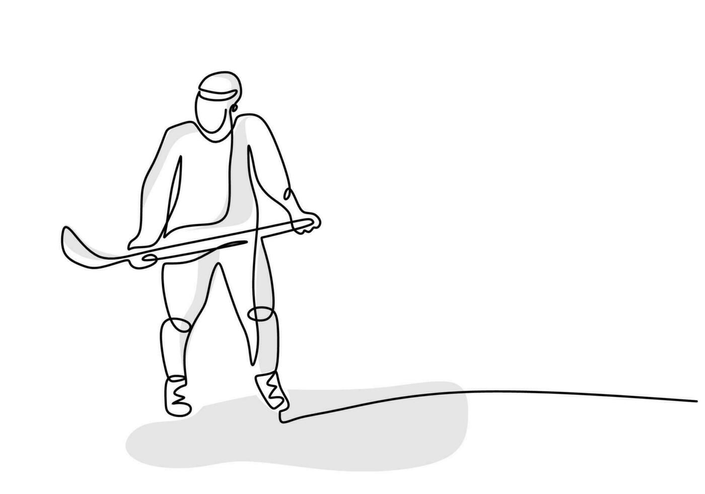 hockey speler gemakkelijk een lijn kunst, sport- van persoon spelen hockey vector