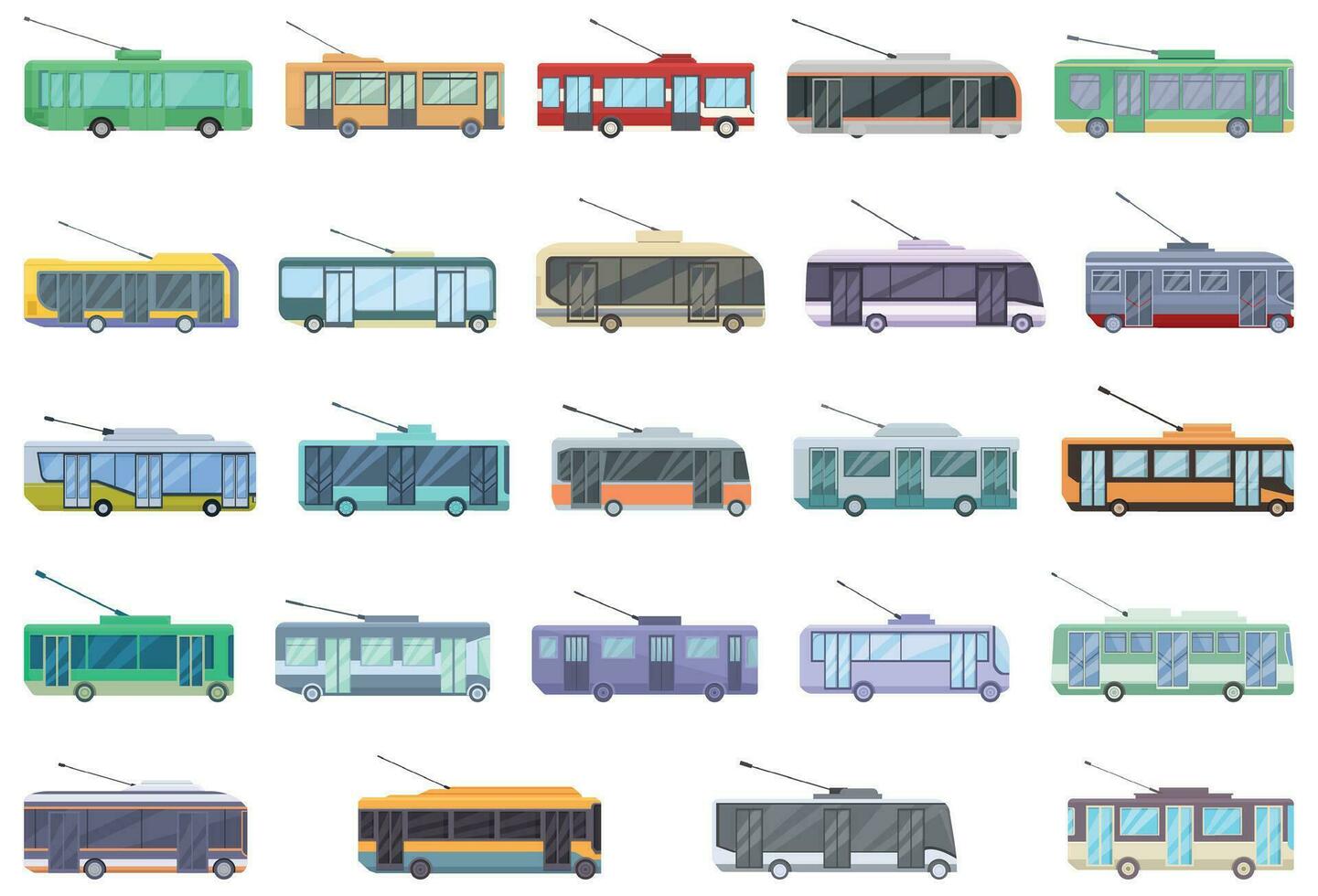 trolleybus pictogrammen reeks tekenfilm vector. auto vervoer vector