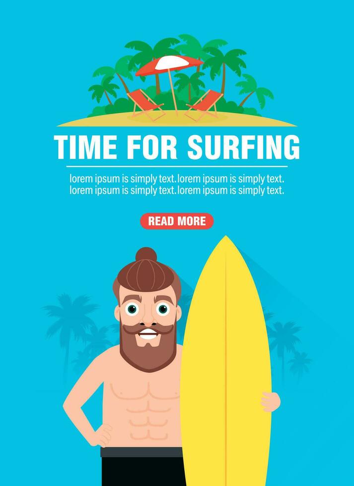 tijd voor surfing zomer concept ontwerp vlak banier vector