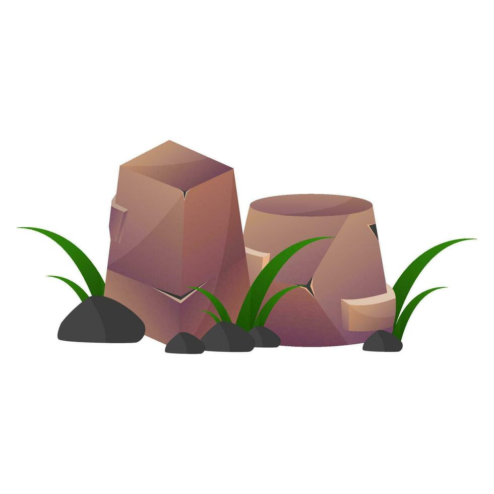 vector natuurlijk steen stapels, berg rotsen met planten , geologisch materiaal structuur