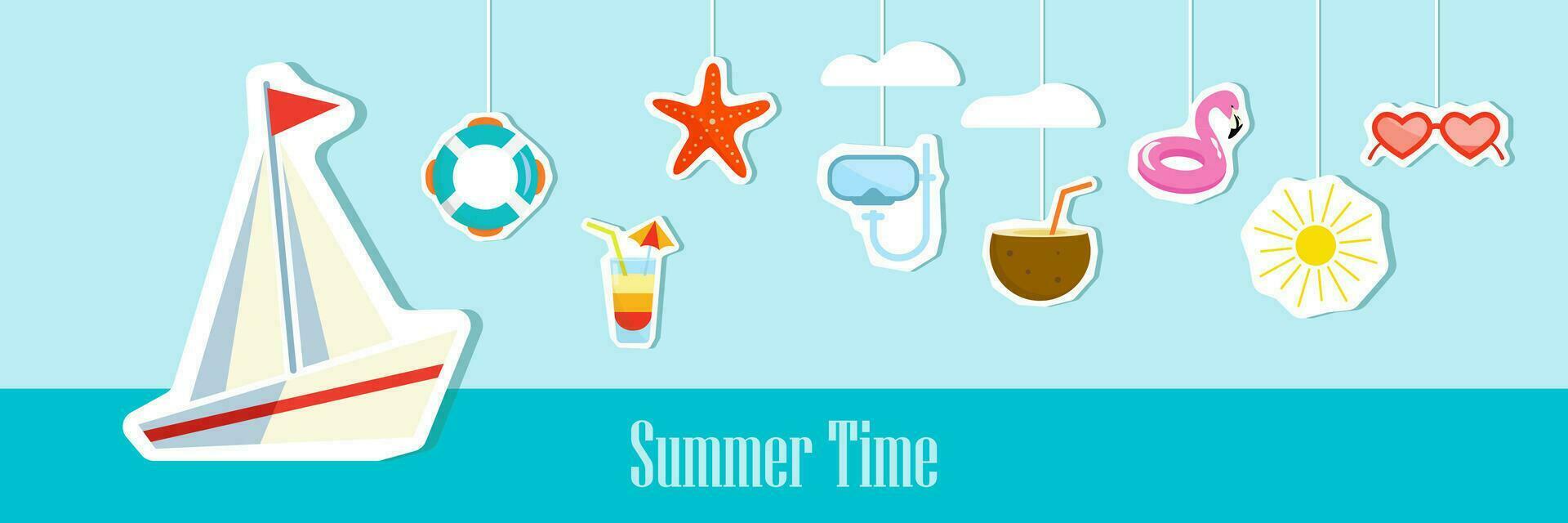 zomer vector icoon reeks voor sticker. pictogrammen, tekens en spandoeken. helder zomertijd poster. verzameling elementen voor zomer vakantie en feest. vector illustratie.