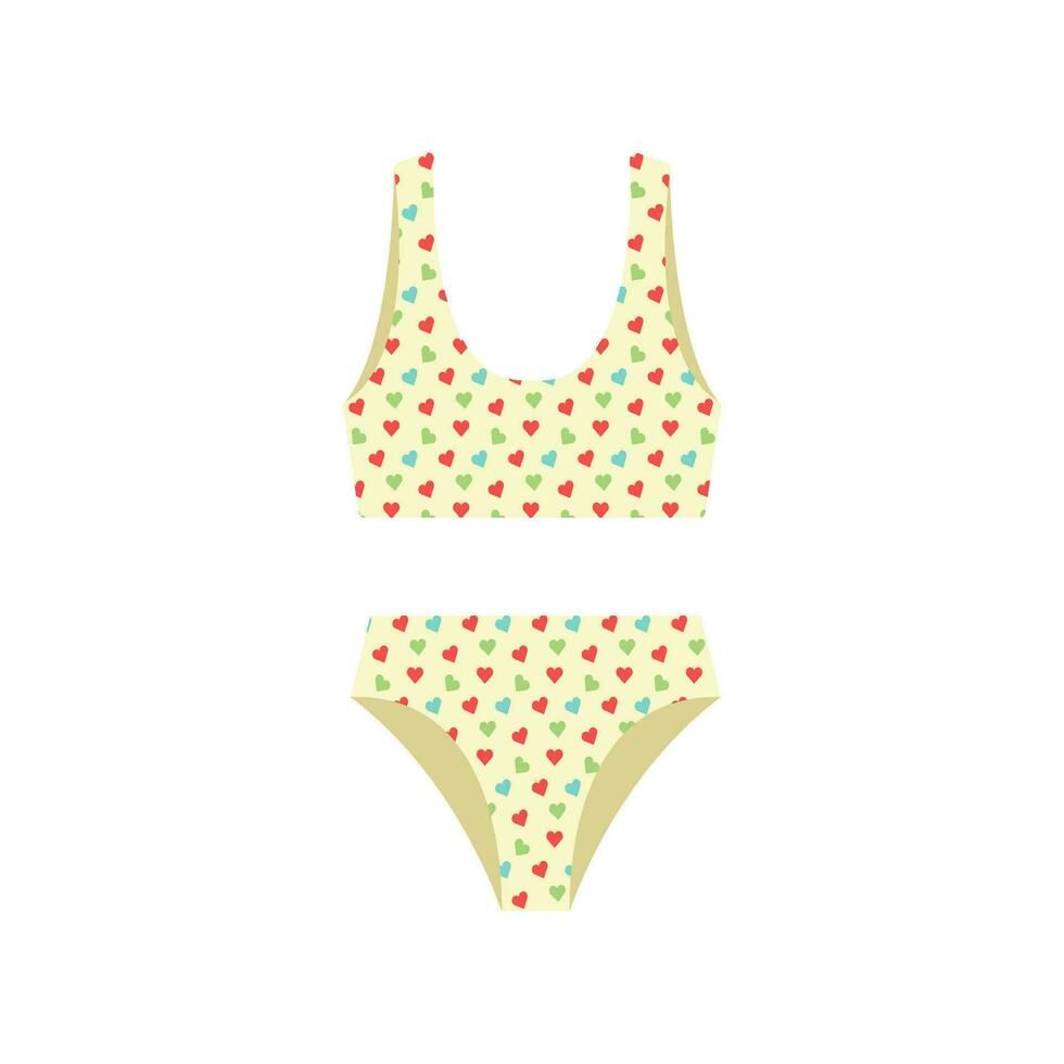 lingerie en zwemkleding vector stickers. vrouw strand seizoen mode kleren, zwempak, ondergoed tops en bodems. vector vlak illustratie geïsoleerd. zomer gevoel spandoek. geel.