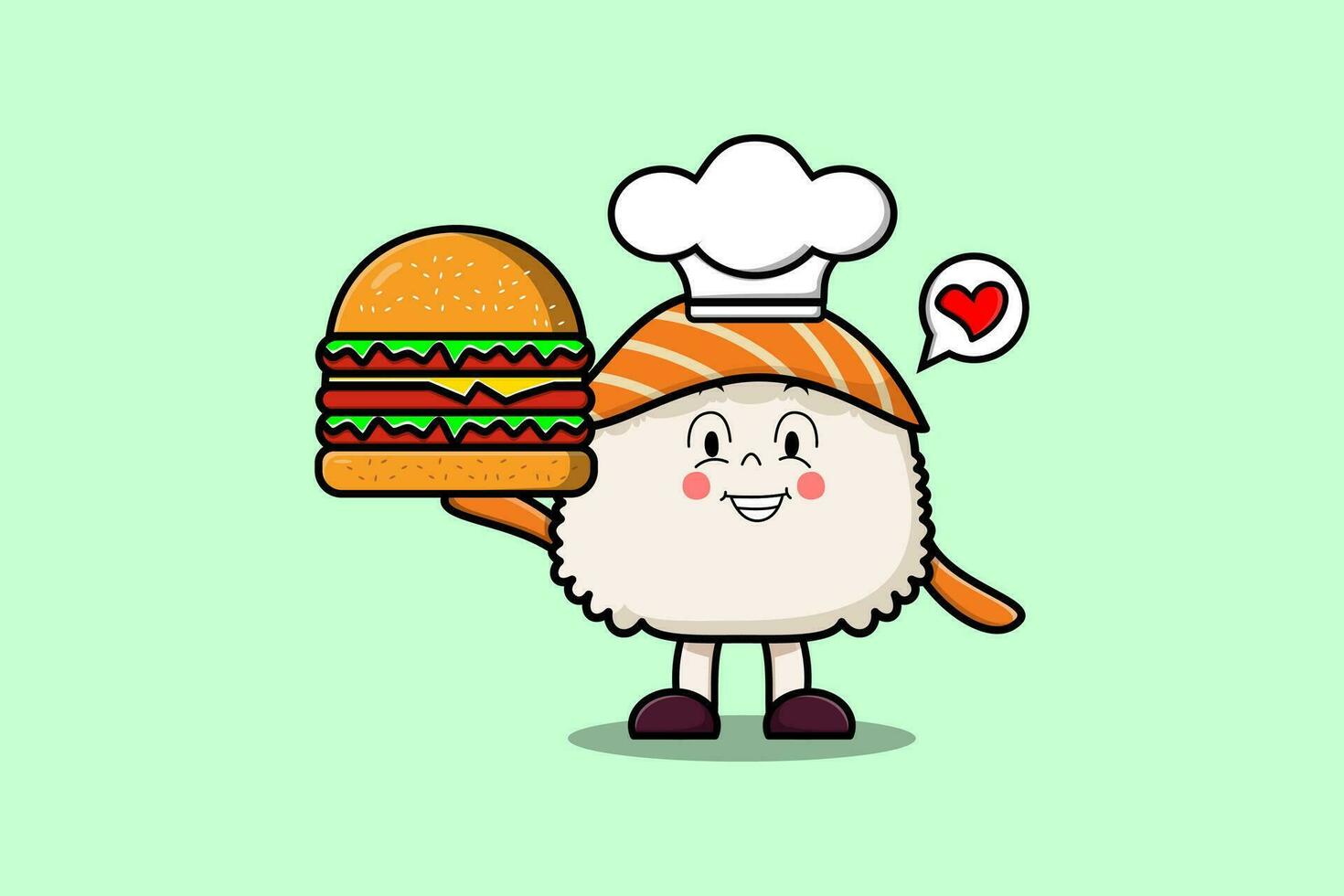 schattig tekenfilm sushi chef karakter Holding hamburger vector
