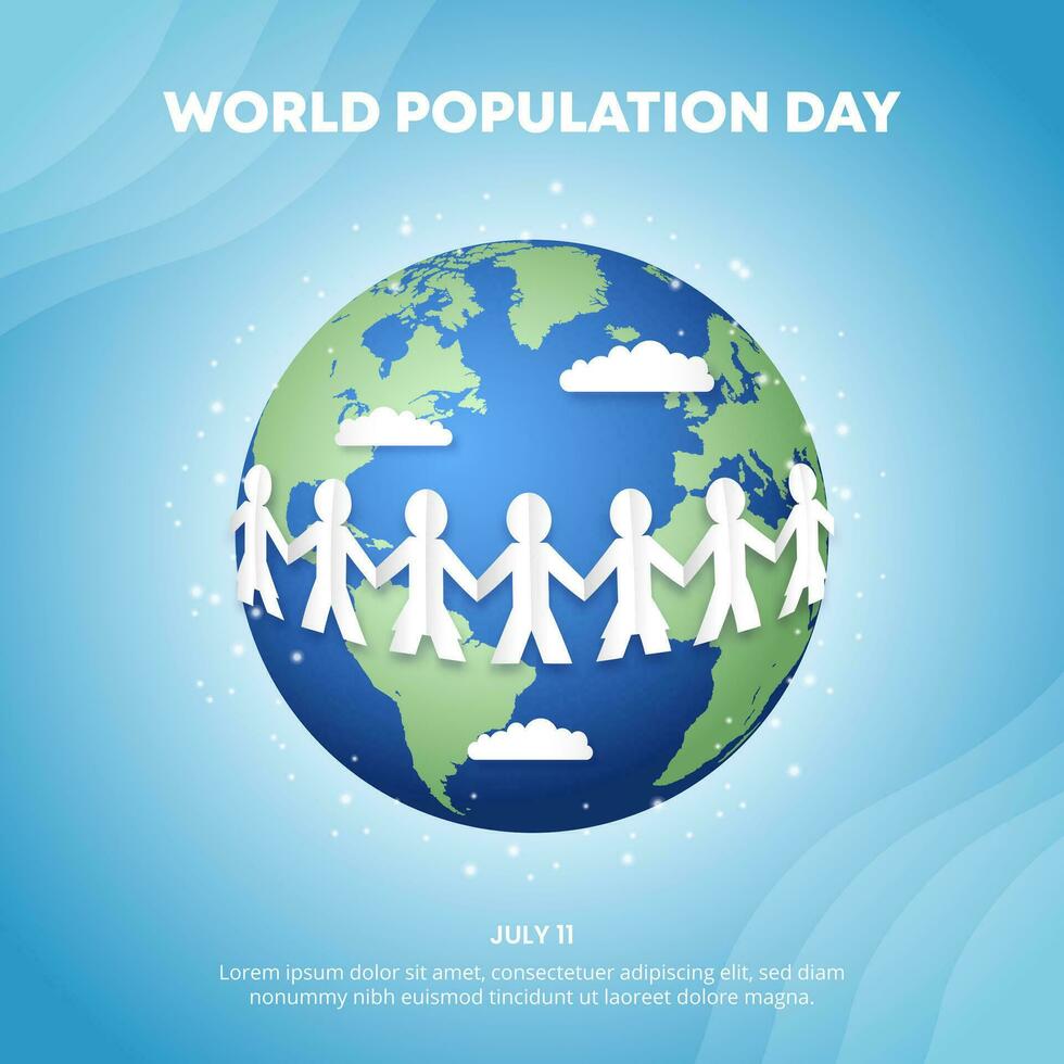 plein wereld bevolking dag achtergrond met een snijdend papier mensen decoratie en aarde illustratie vector