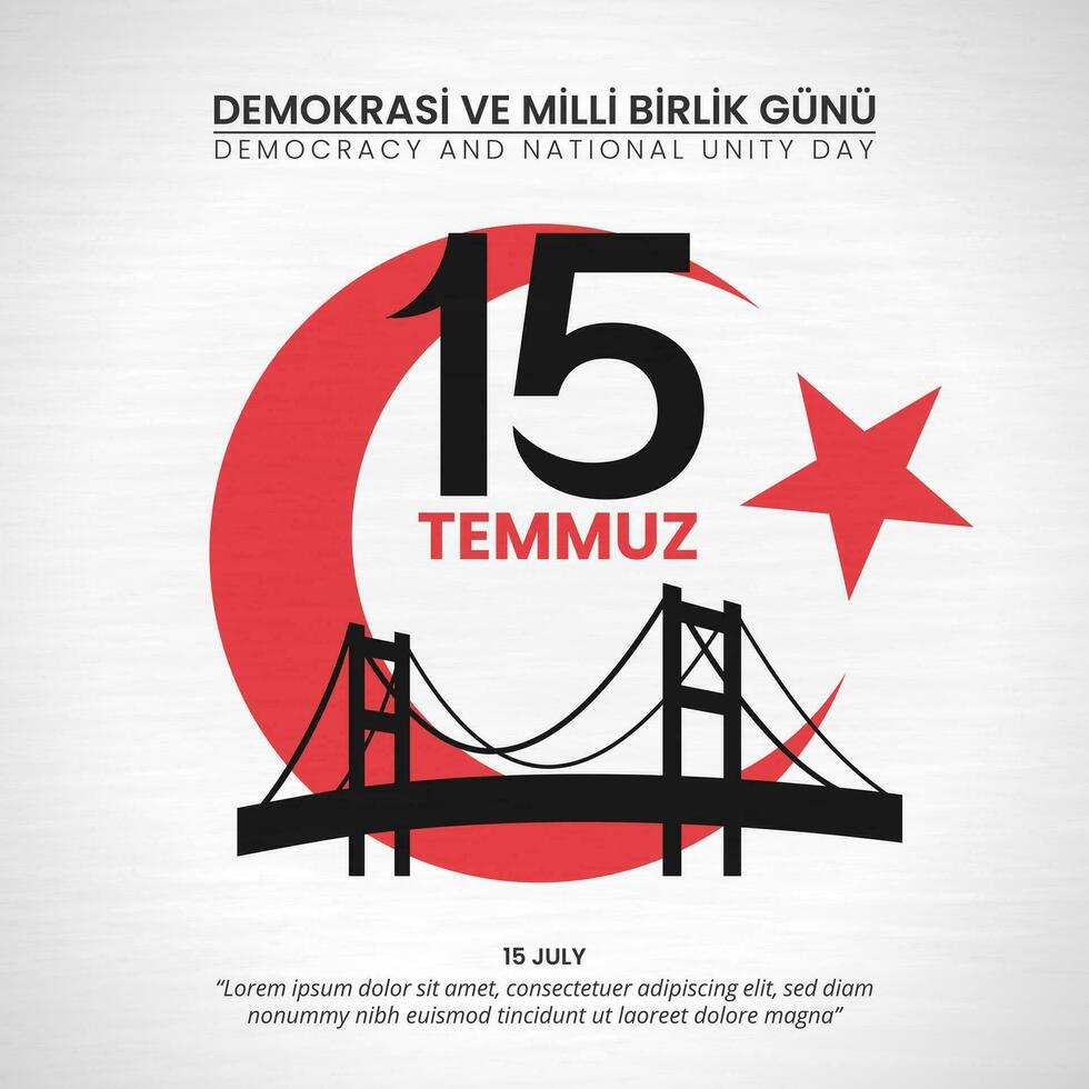 15 temmuz demokrasi ve milli birlik gunu of 15 juli democratie en nationaal eenheid dag achtergrond met silhouet brug en maan ster vector