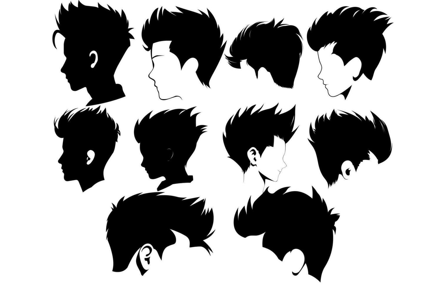 vervagen haar- stijl silhouet clipart, trendy elegant Mens haren, gezet van mannen haar- stijlen en haar- bezuinigingen, vector