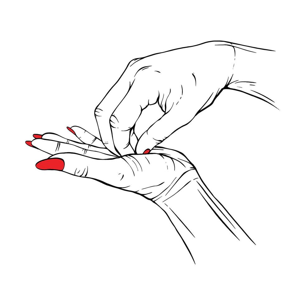 lang rood nagels hand- getrokken gebaar schetsen vector illustratie lijn kunst