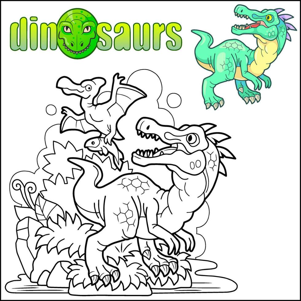 grappig prehistorisch dinosaurussen, kleur boek vector