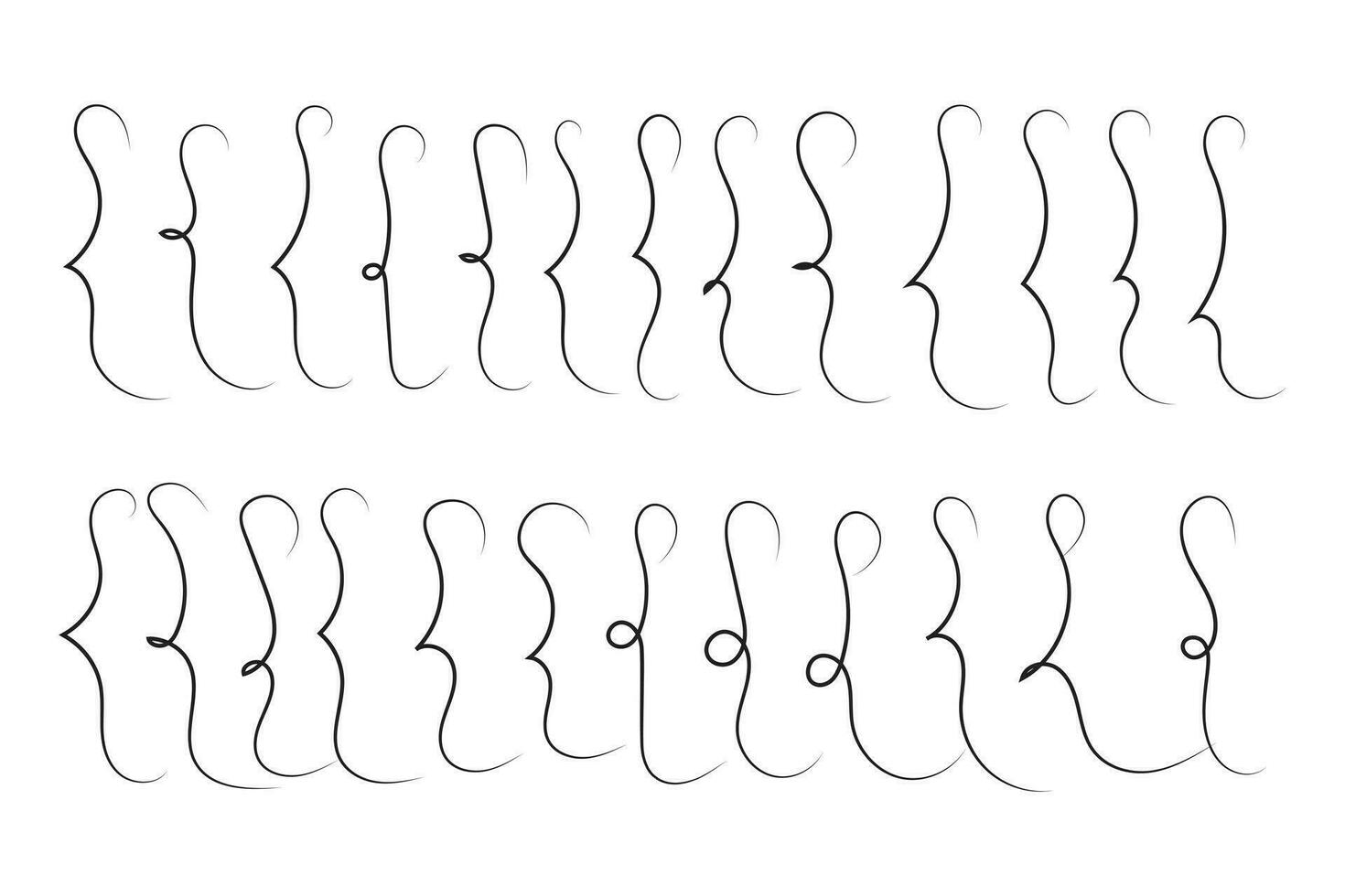 wijnoogst filigraan wervelingen, schoonschrift doopvont stijl decoratief elementen, tekst ornamenten gekruld dun lijn schommels sierletters, bloeit wervelingen, tekst verdeler, floreren kolken ornament hartinfarct, rol ontwerp vector