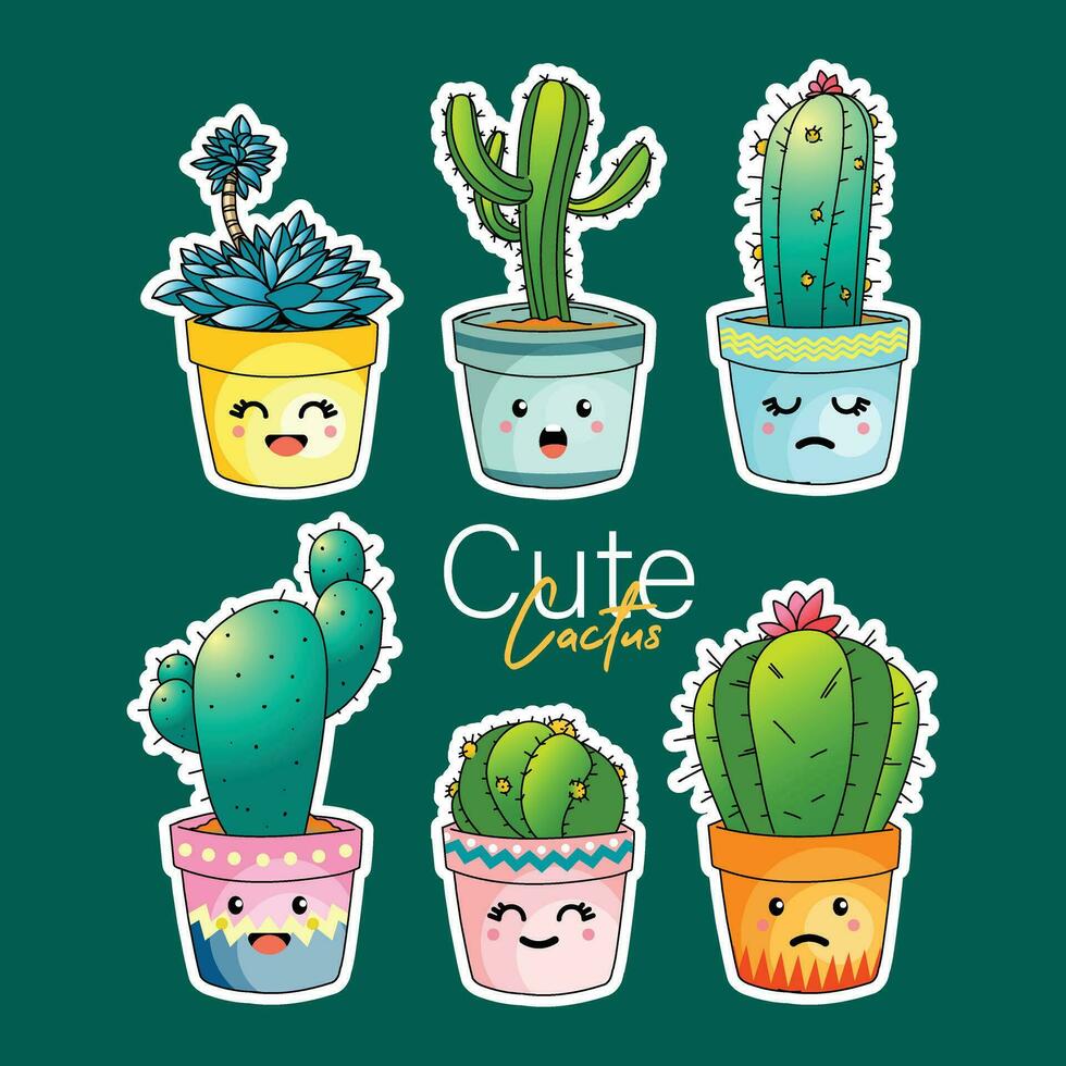 schattig tekenfilm cactus karakter in pot vector