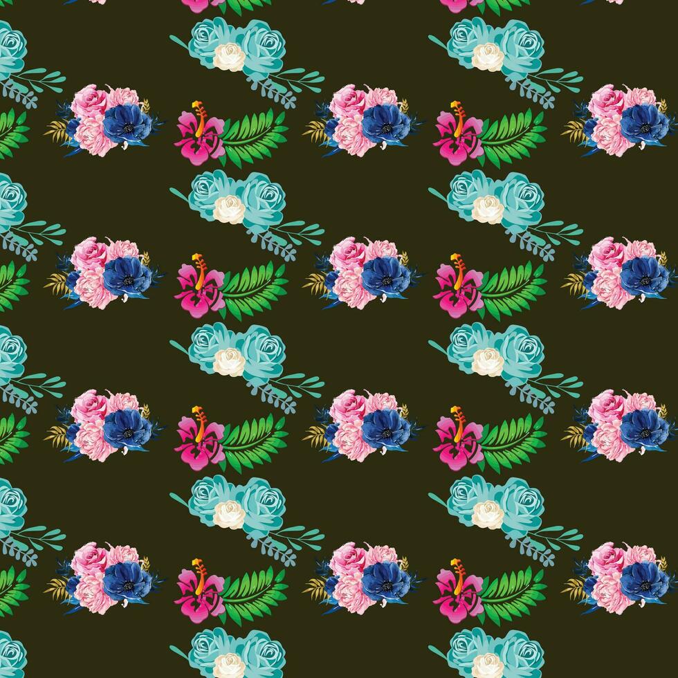 naadloos bloemen patroon met kleurrijk wild bloemen Aan spiegel reflecterend blauw lucht vector