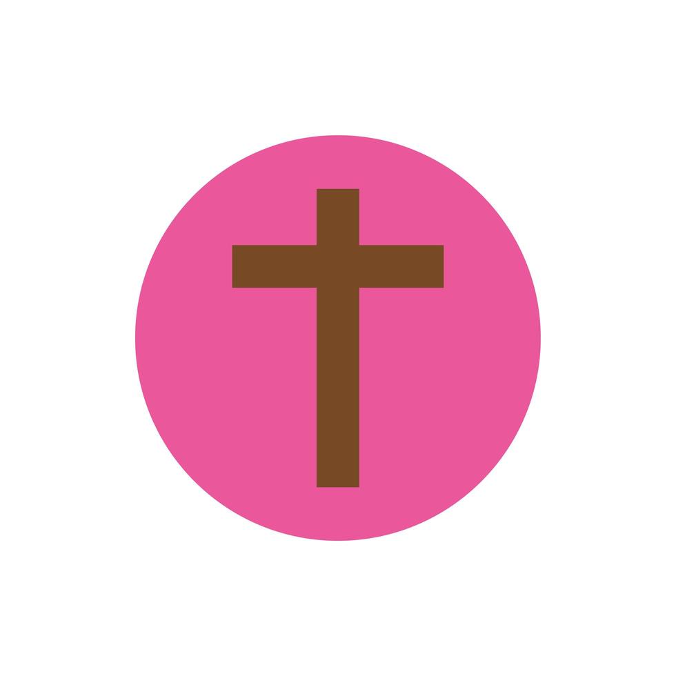 houten kruis religie blok en platte stijlicoon vector