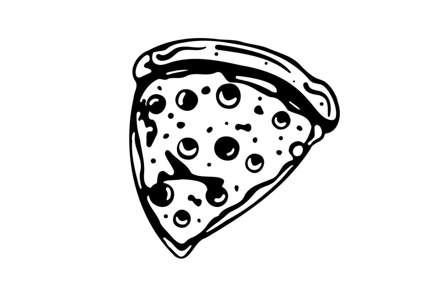 pizza plak met gesmolten kaas en peperoni. vector tekenfilm sticker in grappig stijl met contour. ontwerp element voedsel voor groet kaart, poster, afdrukken voor kleren, embleem.