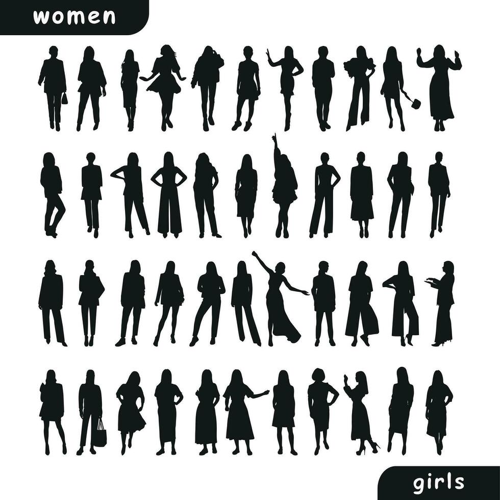 vaag beeld van vrouw silhouetten. vrouw, vrouw, meisje, deerntje, dame, meisje. bedrijf Dames, fashionista, docent, publiek, studenten, vriendinnetjes vector