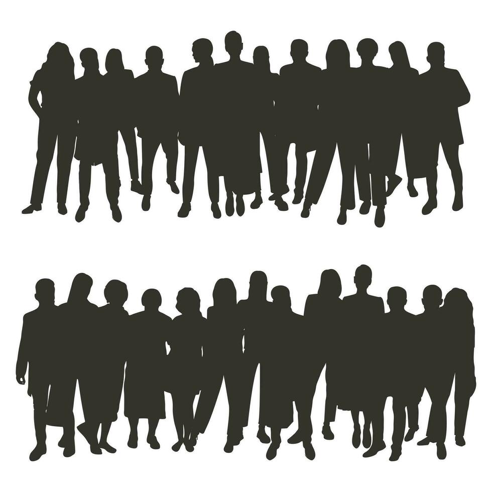 beeld van menigte silhouet, groep van mensen. jeugd, studenten, bedrijf, arbeiders, publiek vector