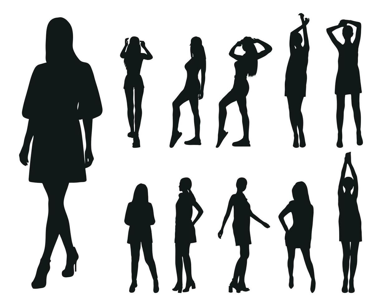 beeld van een zwart silhouet van een dansen meisje vector