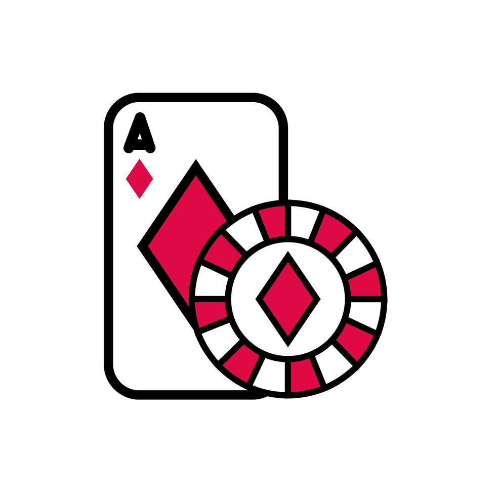 casino pokerkaart en chip met diamant geïsoleerd pictogram vector