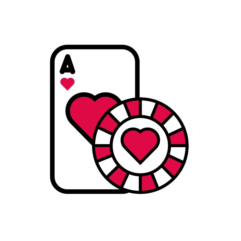 casino pokerkaart en chip met hart geïsoleerd pictogram vector