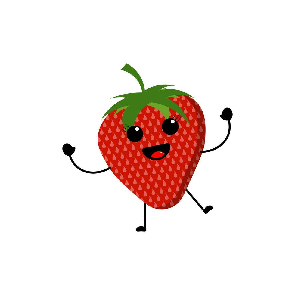 aardbei fruit pictogram ontwerp met een schattig, plezier, en grappig uitdrukking vector