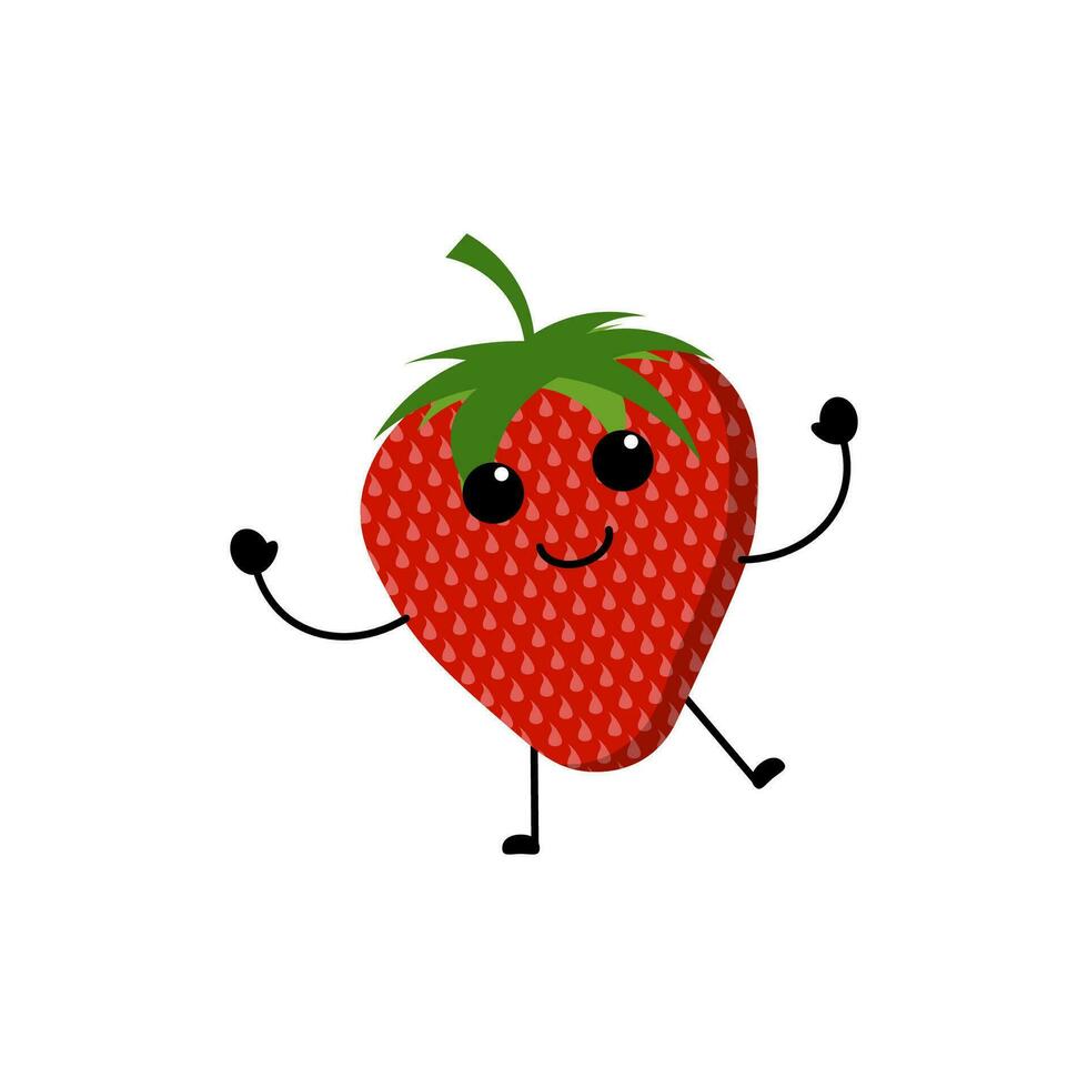 aardbei fruit pictogram ontwerp met een schattig, plezier, en grappig uitdrukking vector