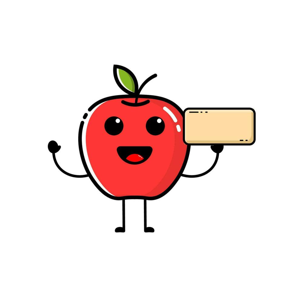 een appel karakter icoon draag- een bord en met een schattig uitdrukking, fruit, appel, rood, ontwerp, icoon, karakter, voedsel vector