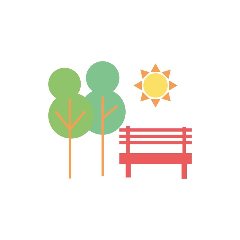 parkstoel met bomen en zon vector