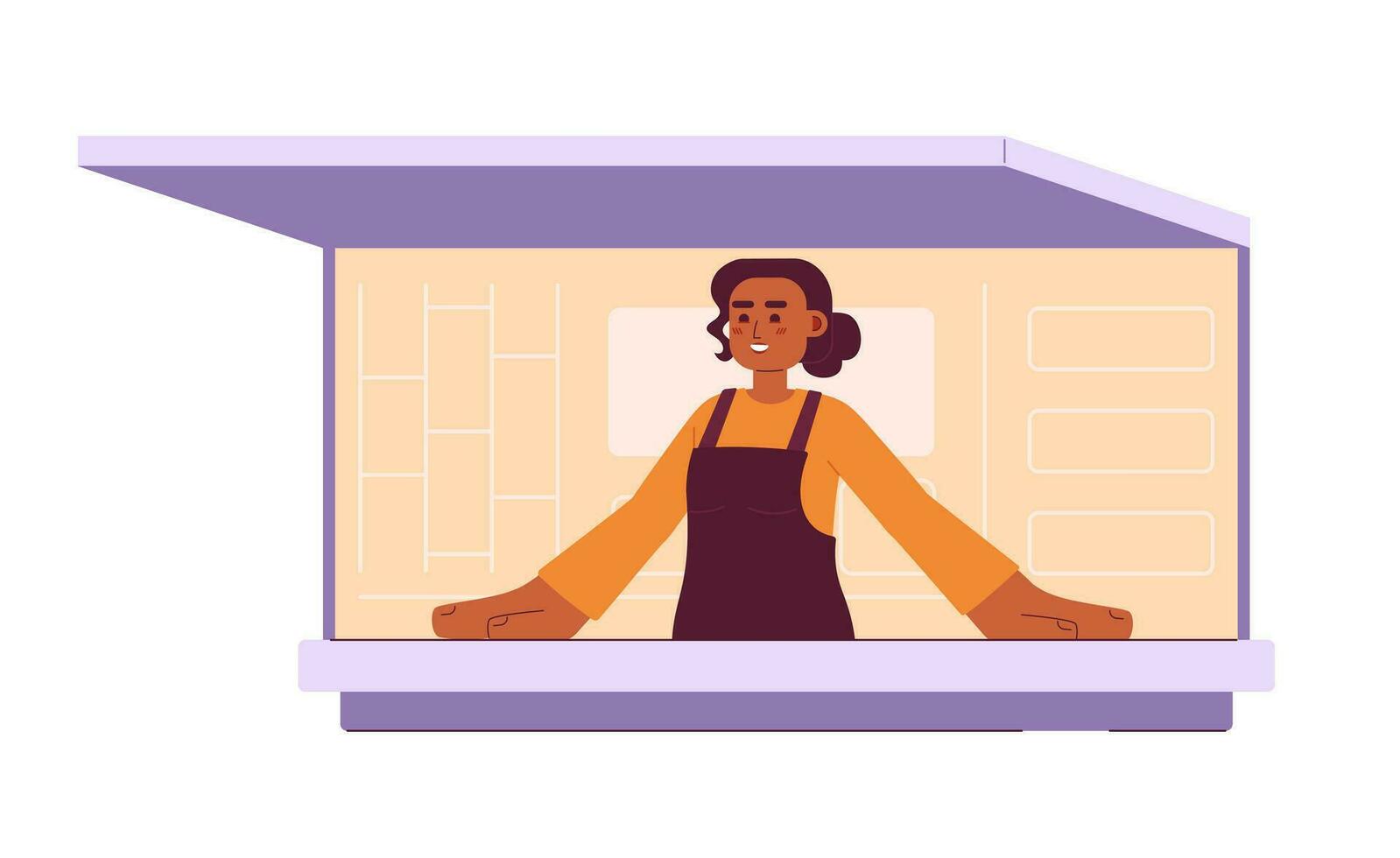 vrouw binnen voedsel bijhouden semi vlak kleurrijk vector karakter. bewerkbare voor de helft lichaam Kaukasisch Koken persoon Aan wit. gemakkelijk tekenfilm plek illustratie voor web grafisch ontwerp