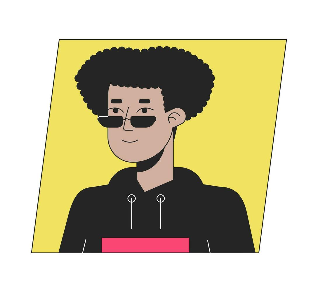 modieus spaans Mens in zonnebril vlak kleur tekenfilm avatar icoon. bewerkbare 2d gebruiker portret lineair illustratie. geïsoleerd vector gezicht profiel clip art. gebruikersfoto, persoon hoofd en schouders