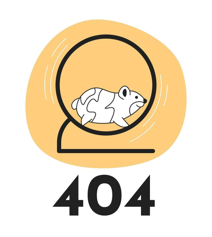 grappig hamster rennen in wiel zwart wit fout 404 flash bericht. monochroom leeg staat ui ontwerp. bladzijde niet gevonden pop-up tekenfilm afbeelding. vector vlak schets illustratie concept