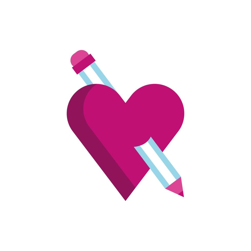 happy Valentijnsdag hart met potlood gekruist vector